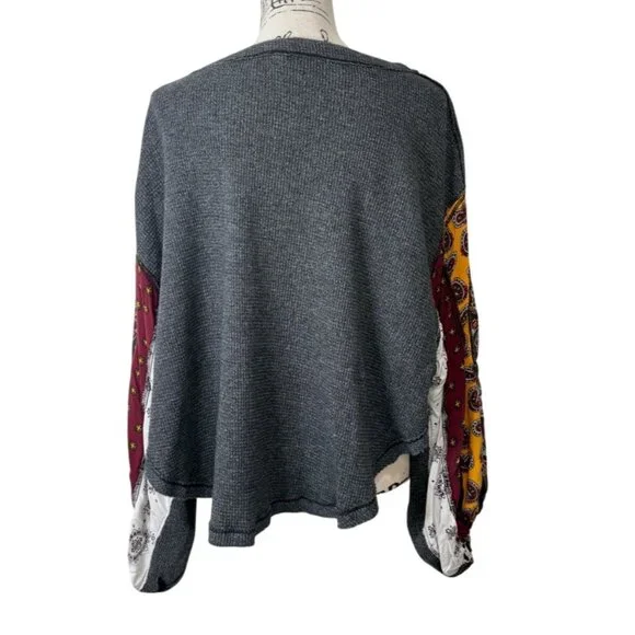 Free People Grey Blossom Thermal Top Boho Womens Size M - Picture 4 of 8